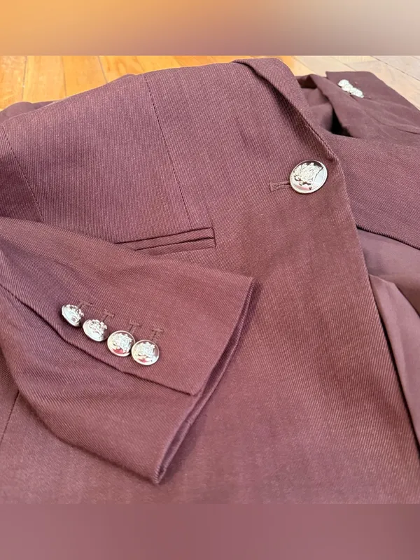 NWT Ann Taylor Deep brown/burgundy fall Thanksgiving single button blazer linen - Image 6