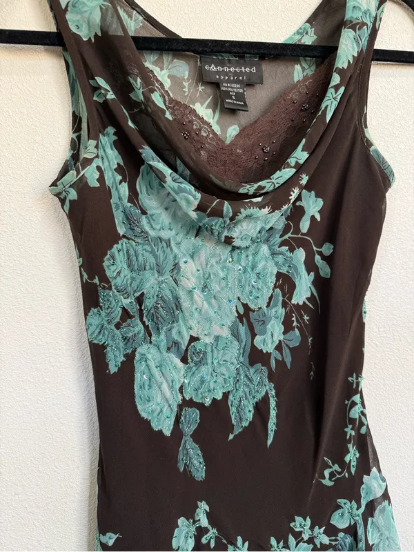 Vintage Y2k Connected Apparel Floral Beaded Dress S Whimsigoth Fairycore 90s - Image 3