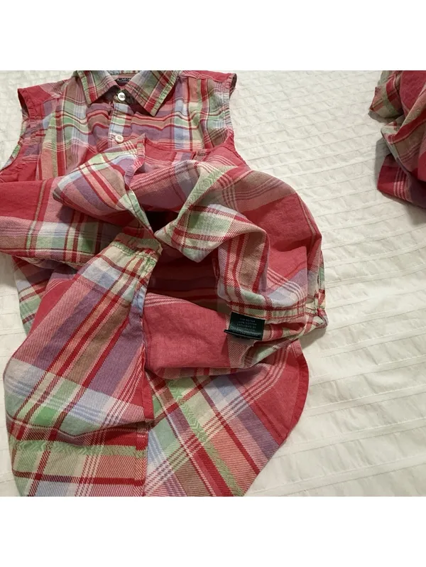 Lauren Ralph Lauren Plaid Multi Color Pajama Button Up Shirt & Shorts Set Medium - Image 10