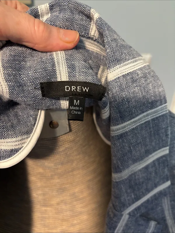 DREW Blue and White Striped Linen Single Breasted Jacket - Image 7