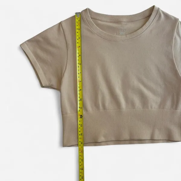 OFFLINE by Aerie Women M Cropped T-Shirt Short Sleeve Cream Beige - Image 7