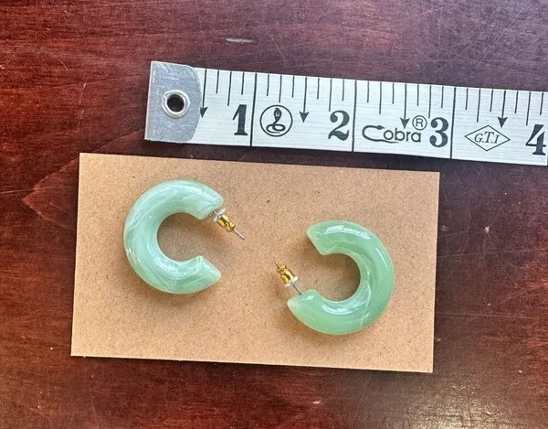 Plastic Jade Chunky Hoops Hoop Earrings Green - Image 3