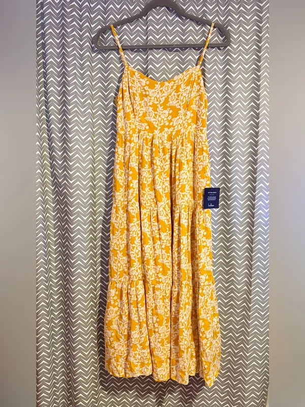 NWT Lulus | Catching Sunrays Mustard Yellow Floral Print Midi Dress, Small - Image 4