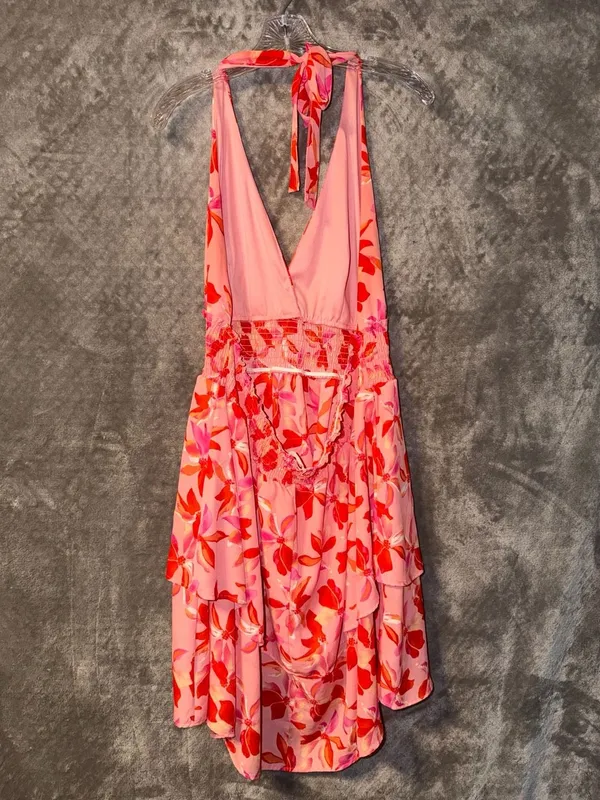 Madden NYC Halter Maxi Dress Size XXXL Pink Floral Ruffle High-Low - Image 5