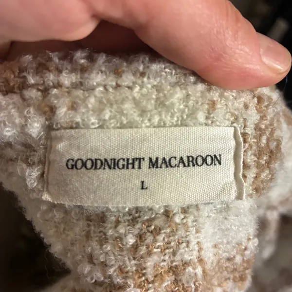 Goodnight Macaroon Tan Cream Plaid Boucle Shacket Shirt Jacket Women‎ Large - Image 5