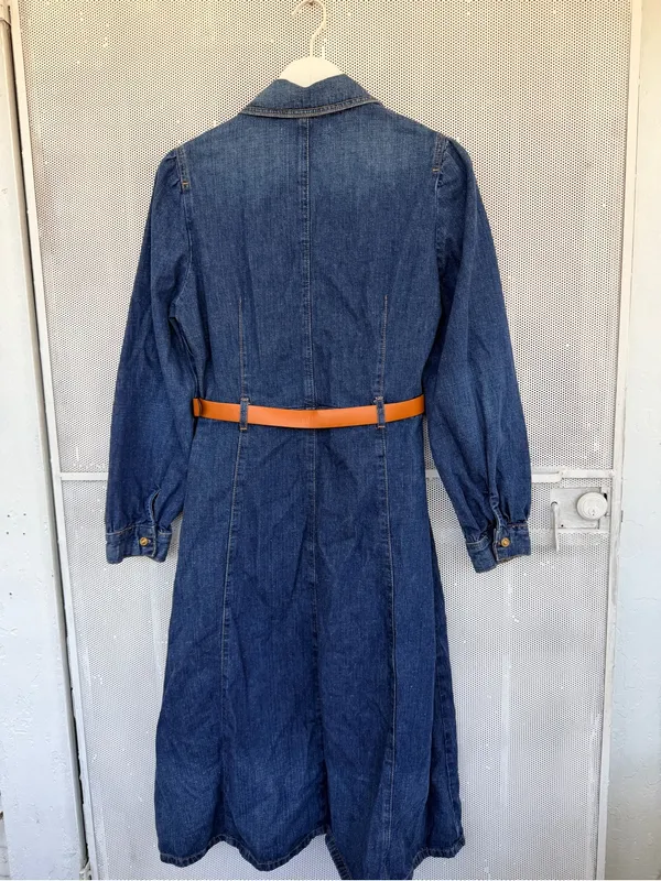 Zara Dark wester Blue Denim Midi Shirt Dress with Brown Belt - Image 11