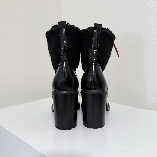 Nine West Phaedra Lace Up Black Leather Sherpa Top Boots 7.5M - Image 5