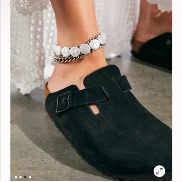 Birkenstock Boston Soft Suede Clogs in Black - Image 2