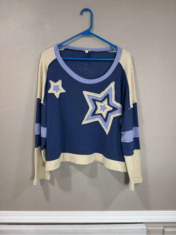 POL Threaded Pear Natalie Star Patchwork Oversized Top - Image 2