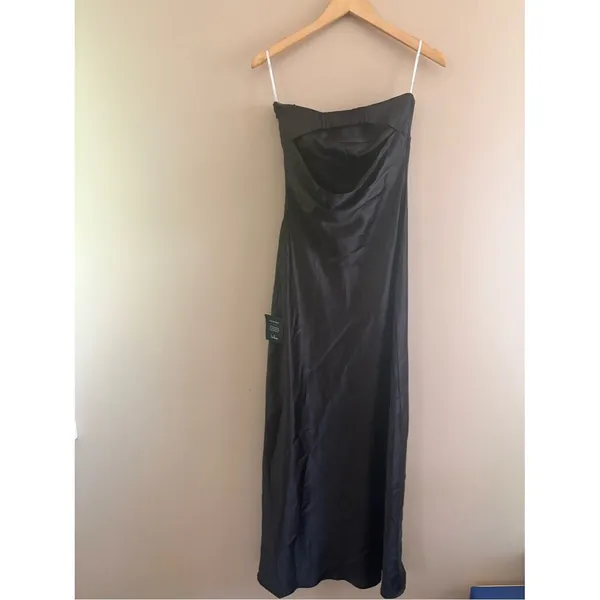 Lulus Exquisite Shine Black Satin Rhinestone Strapless Maxi Dress Size Small NWT - Image 5