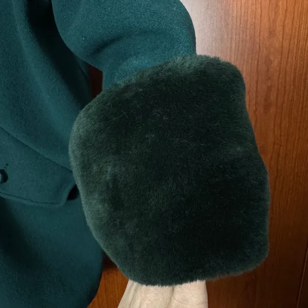 VTG Leslie Fay Wool Blend Coat Faux Fur Collar Cuffs Lined 12 Women's Dark Green - Image 7