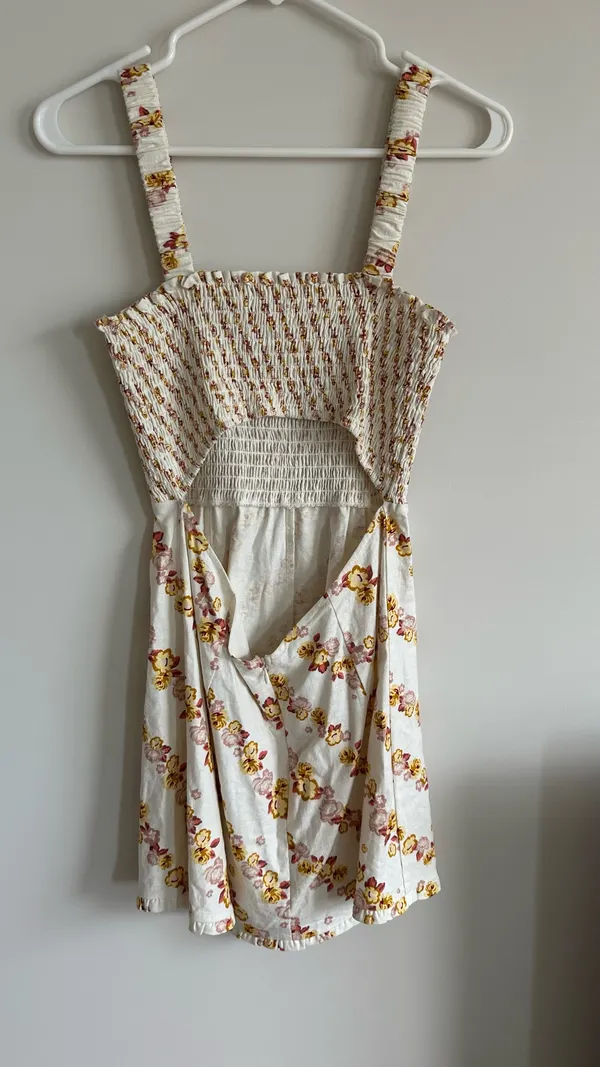 For Love & Lemons Georgia Smocked Mini Dress Mustard Small - Image 6