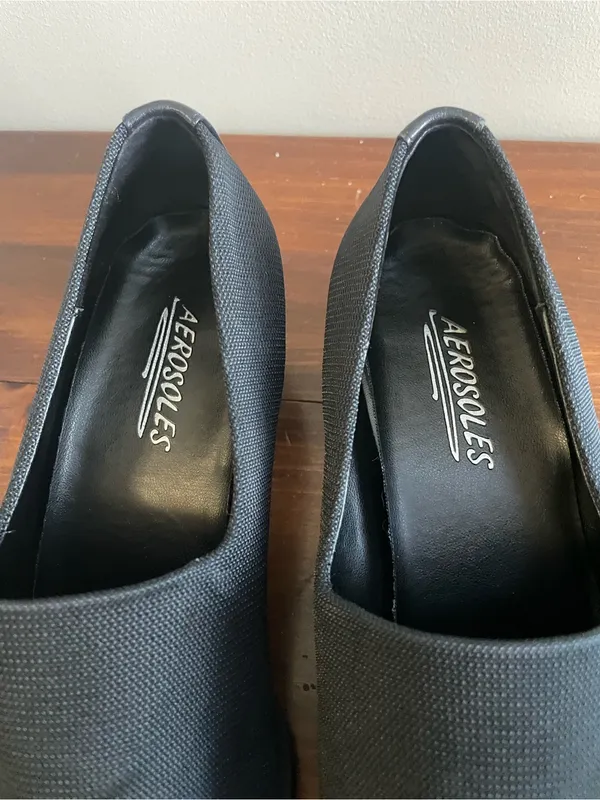 AEROSOLES Navy Woven Stretch Slip-On Block Heel Pumps - Image 4