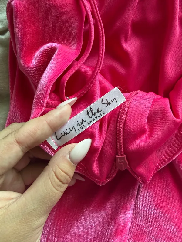 Velvet Pink Lucy in the Sky Dress One-Shoulder - Image 3