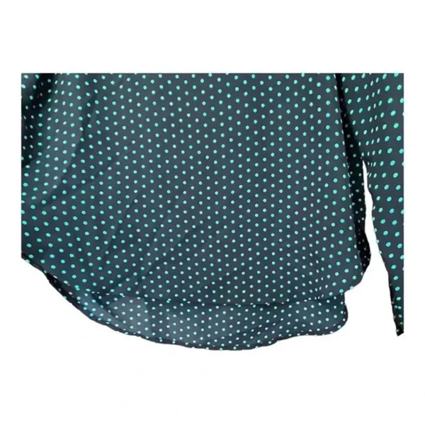 LOFT Blouse Women XS Navy Blue‎ Teal Polka Dot Roll Tab Sleeve Pocket Scoop Neck - Image 7