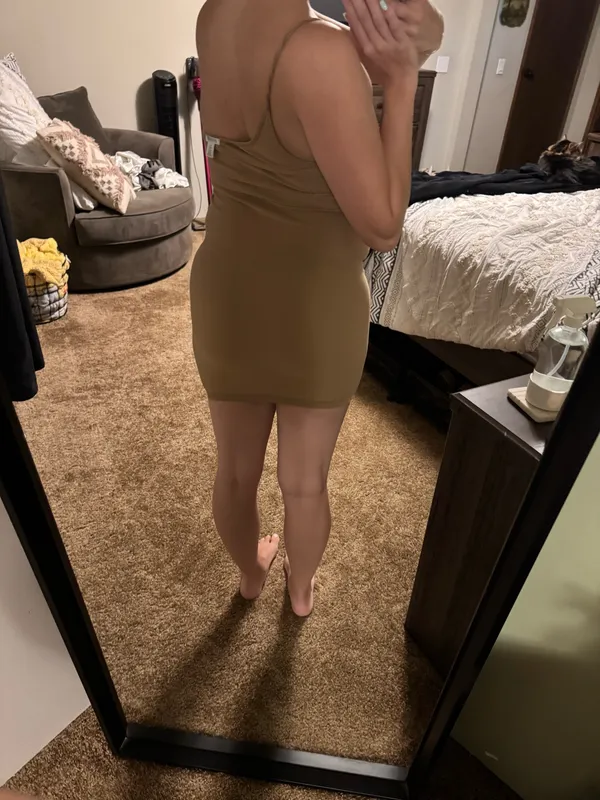 Brown one shoulder body con dress - Image 3