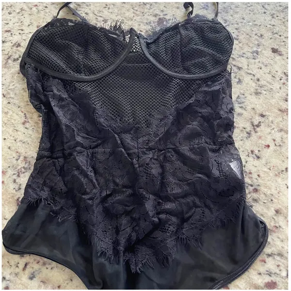 Kaei & Shi Kitty-Kitty Black Lace Mesh Underwire‎ Bodysuit Medium KKXH00320101-M - Image 4