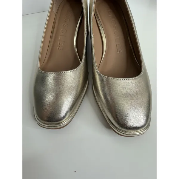 NEW Aerosoles Aurora Leather Wedges Gold Metallic Round Toe Size 9M Casual - Image 7