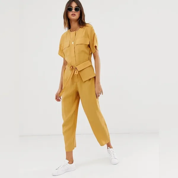 ASOS Mustard Yellow Utility Jumpsuit Wide Leg Belted Waist Size L NWT - Image 4