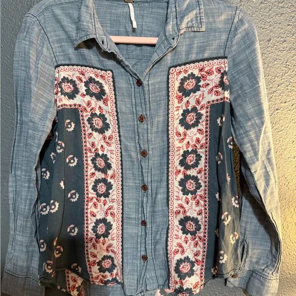 Free People Born Free Bandana Print Chambray Western Shirt - Image 4