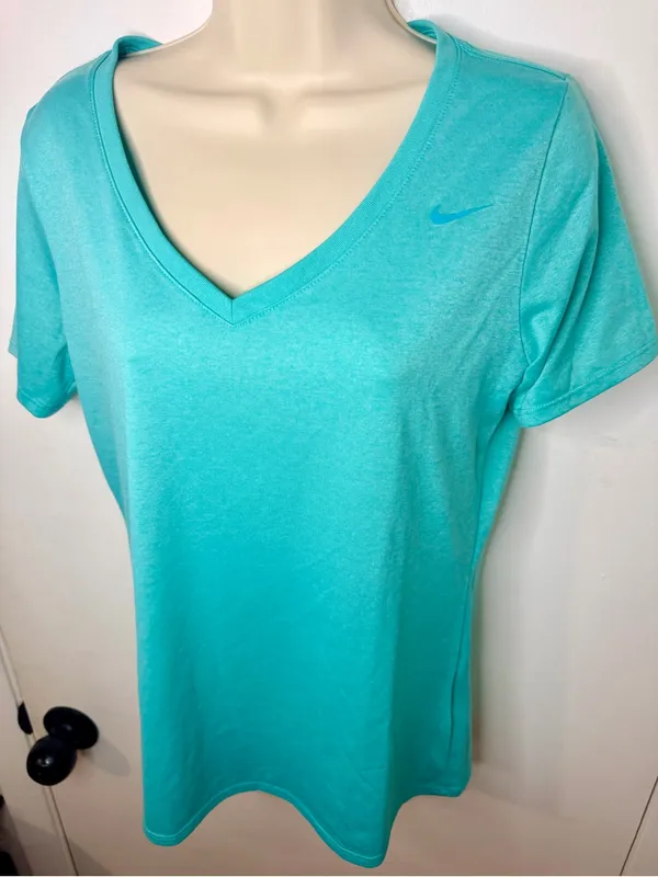 Nike Shirt Womens L Blue Dri Fit Short Sleeve Athletic Fit V-neck Tee - Image 3