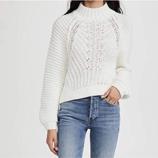 Free People Sweetheart Oversized Chunky Mock Neck Knit Sweater White Small $89 - Image 7