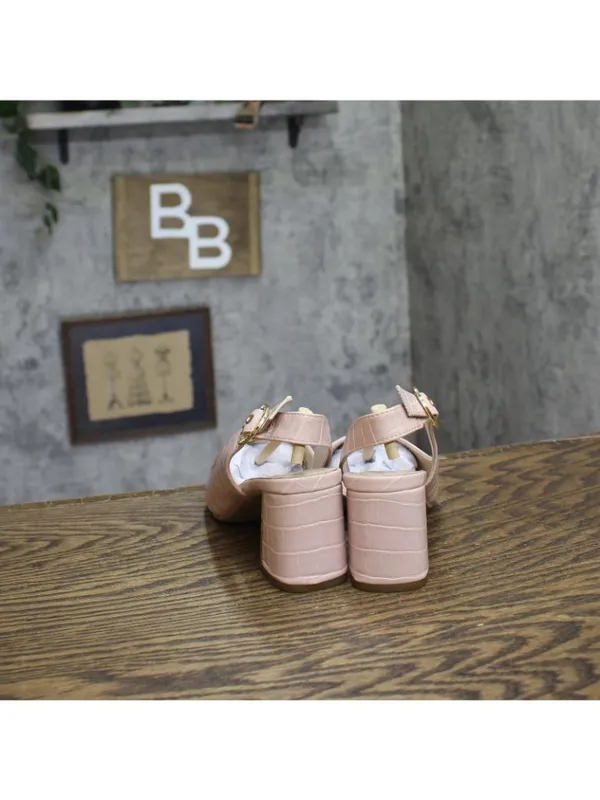 Jones New York Womens Slingback Block Heel Pumps Croc Blush Pink 6.5M - Image 4