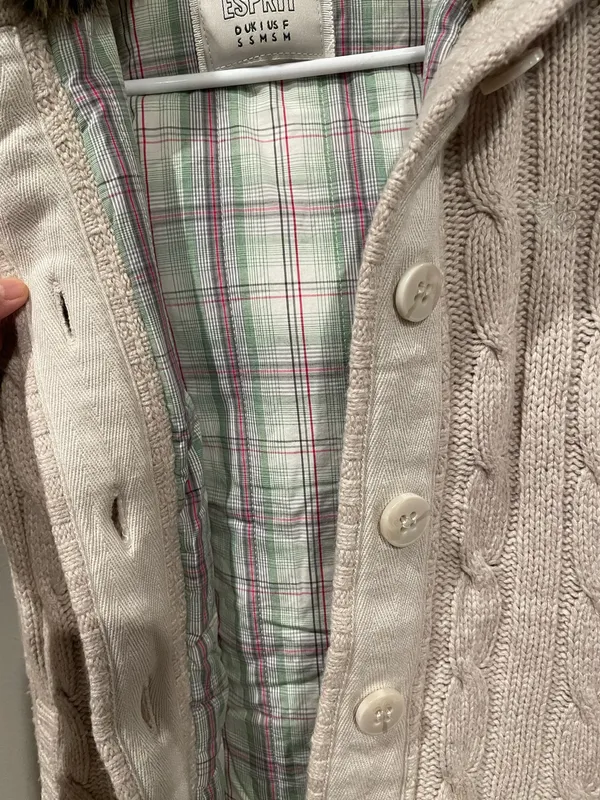 Esprit Wool Blend Women Sweater Cardigan beige knitted hooded Buttons Small - Image 5