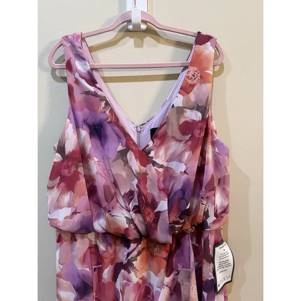 XSCAPE Women's Printed Chiffon High-Low Midi Dress Pink Floral Size 6 - Image 5