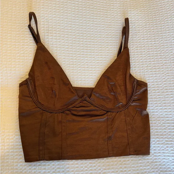 Brown Satin Going Out Top - Image 2