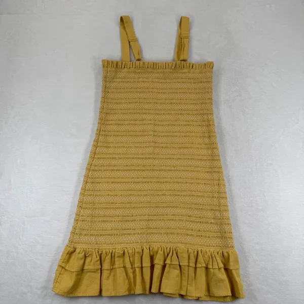 American Eagle Yellow Smocked‎ Cotton Linen Ruffle Mini Dress Small 6477652458 - Image 9