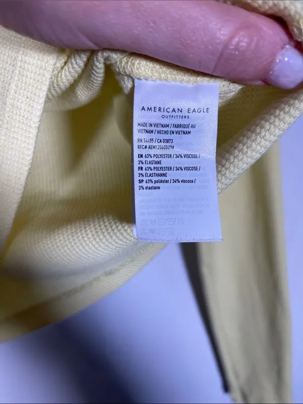 American Eagle Womens Yellow Waffle Semi Cropped Top Blouse Small - Image 3