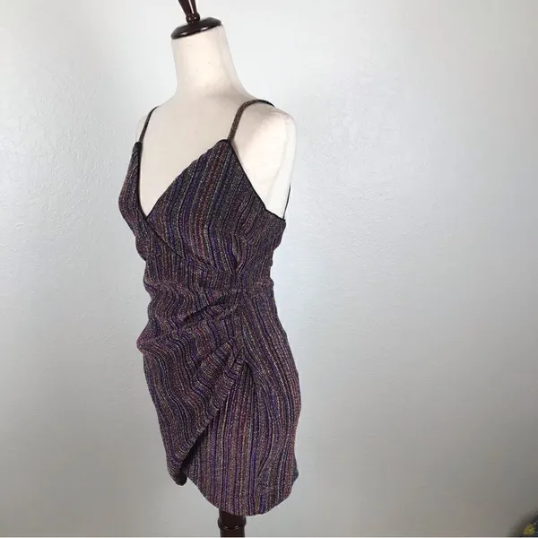 Revolve NBD Andela multicolored metallic wrap‎ style ruched side mini dress M - Image 4