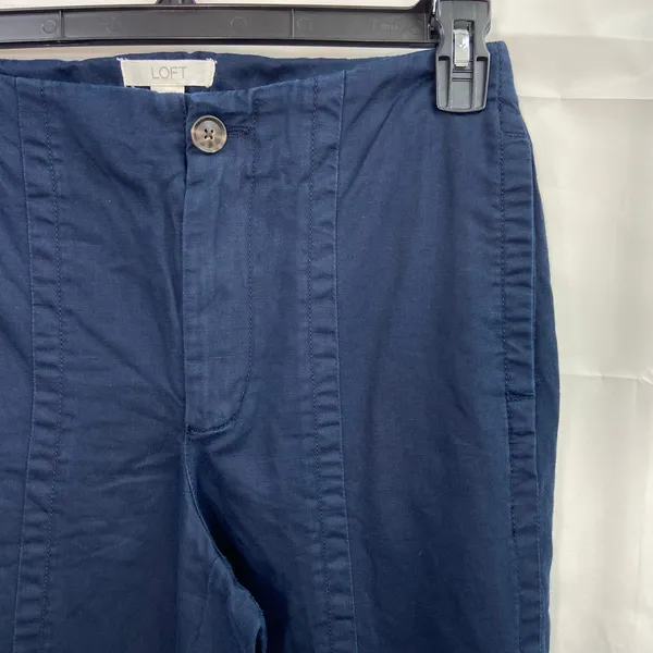 LOFT women's navy blue seamed cotton linen wide leg casual high waisted pants 2‎ - Image 2