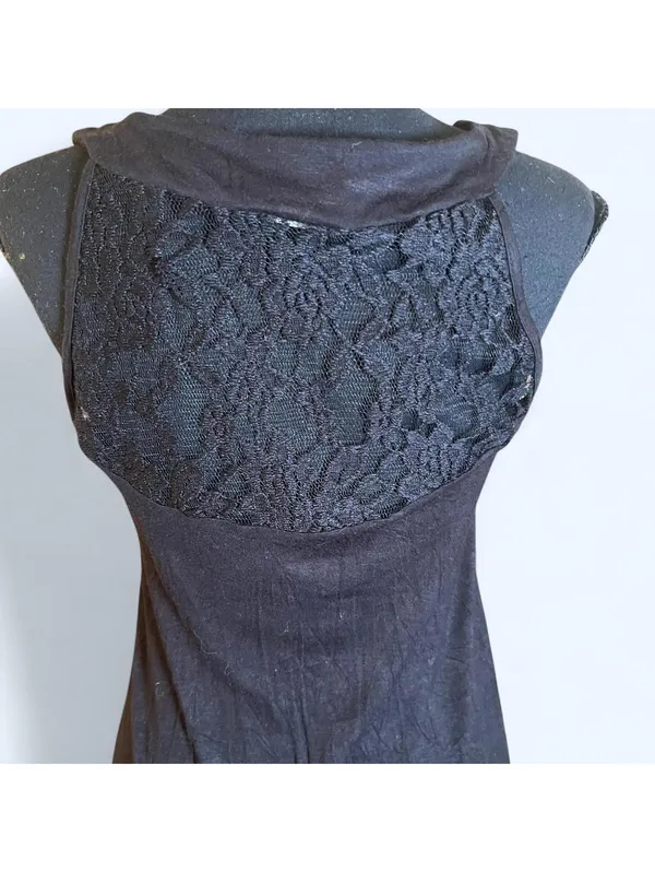 Vintage Y2K black rhinestone embellished lace back tank top glam size Large 🖤 - Image 6