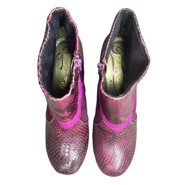Vintage Ankle Booties Suede Leather Purple Snakeskin Boots Womens Size 6.5 - Image 4