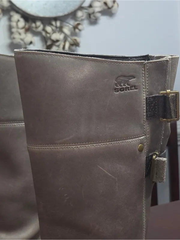 Sorel Slimpack Riding Tall II Leather Rain Winter Boots - Gray/Black Size 7 - Image 2