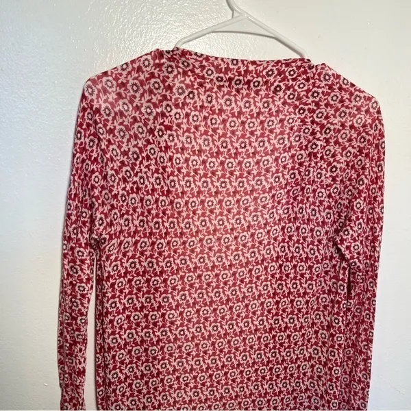 Loft Womens SIze XS Open Duster Cardigan Thin Semi-Sheer Red White Purple Floral - Image 10