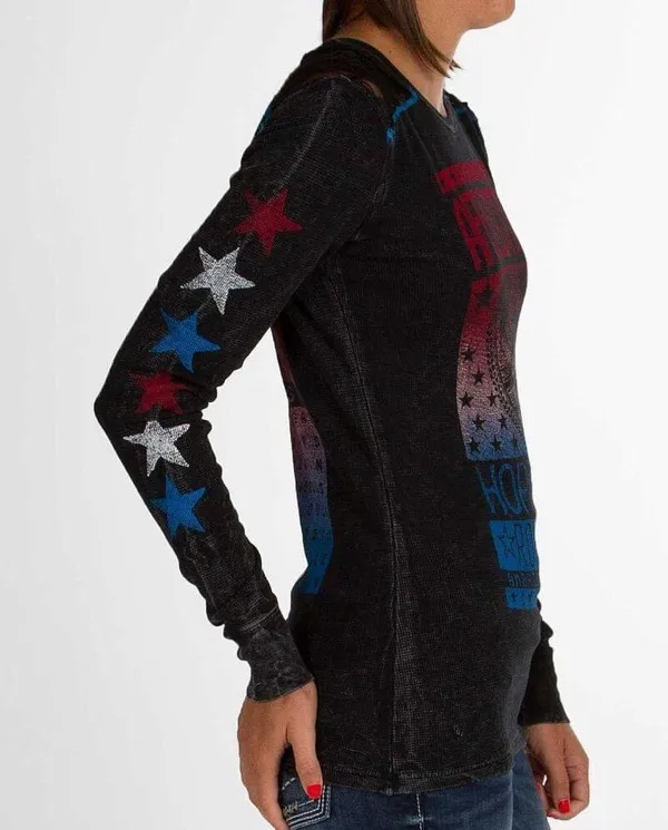 VINTAGE Y2K Affliction Breakdown American Thermal Graphic Top Grey/Blue/Red XS - Image 4