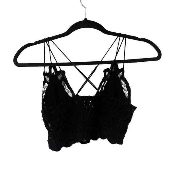 Free People Black Crochet Lace Strappy Crop Bralette Top Cami - Image 8