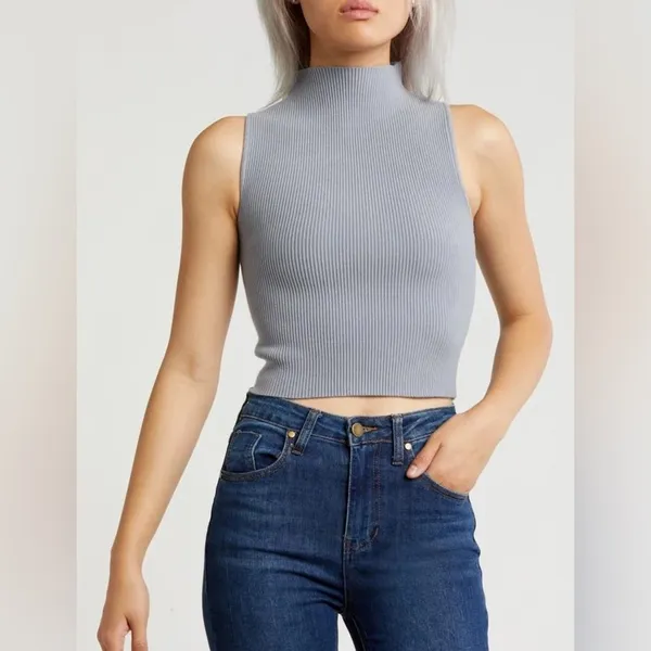 Abound Gray Compact Ribbed Sleeveless Turtleneck Top Sweater XXS - Image 2