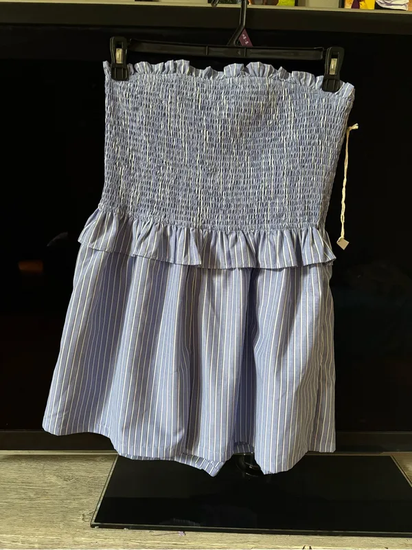 Lumiere Blue & White Striped Smocked Strapless Romper - Image 5