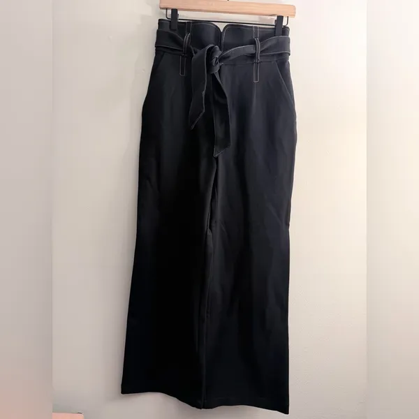 Anthropologie Maeve Irina Relaxed Ponte Black Wide Leg contrast stitching 4 - Image 3
