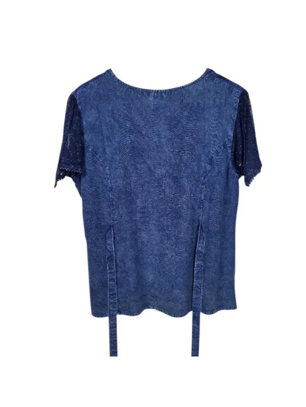 Women's Blue and Navy Blous - Image 4