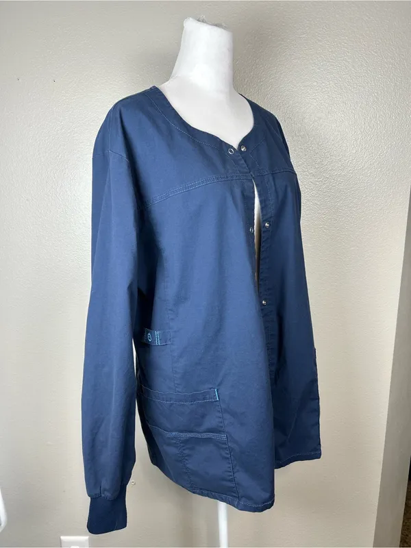 WonderWink Winderflex Women’s Snap-Front Medical Jacket Blue Size XL - Image 4
