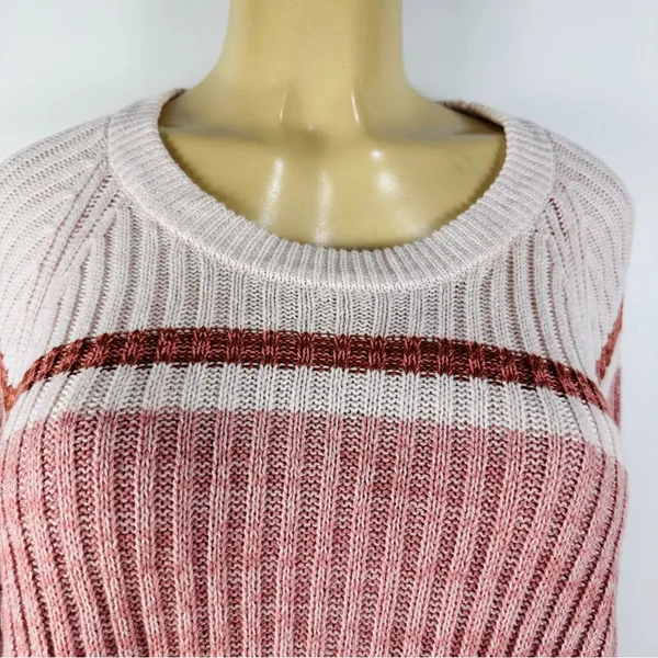 Aeropostale Wide Ribbed Sweater Sz L Crop Striped Cotton Blend Crew Neck Loose - Image 2