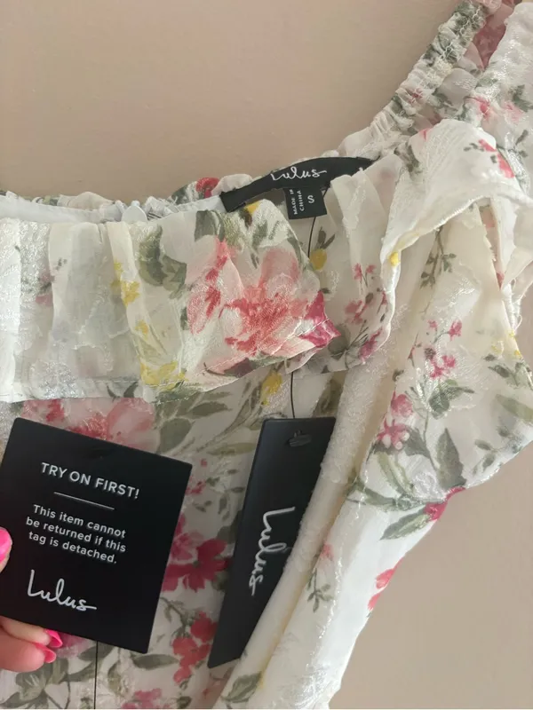 Lulus Shela Ivory Floral Jacquard Tiered Midi Dress Size Small Sleeveless Flirty - Image 6