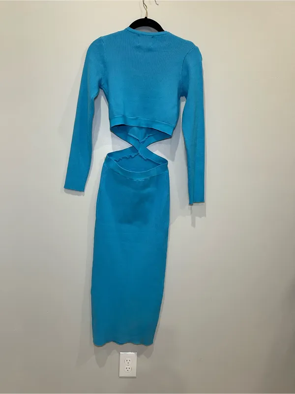 Hello Molly ICY WAVES‎ MIDI DRESS BLUE size large - Image 4