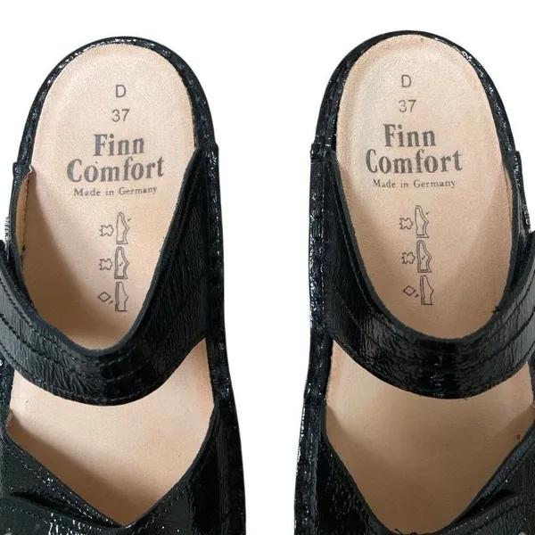 Finn Comfort 37D/6 Catalina Black Patent‎ Leather Soft Footbed Sandals EUC - Image 7
