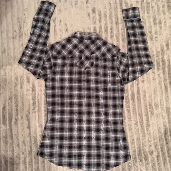 Wrangler Womens Black White Plaid Metallic Western Snap Button‎ Shirt LW4021X S - Image 7